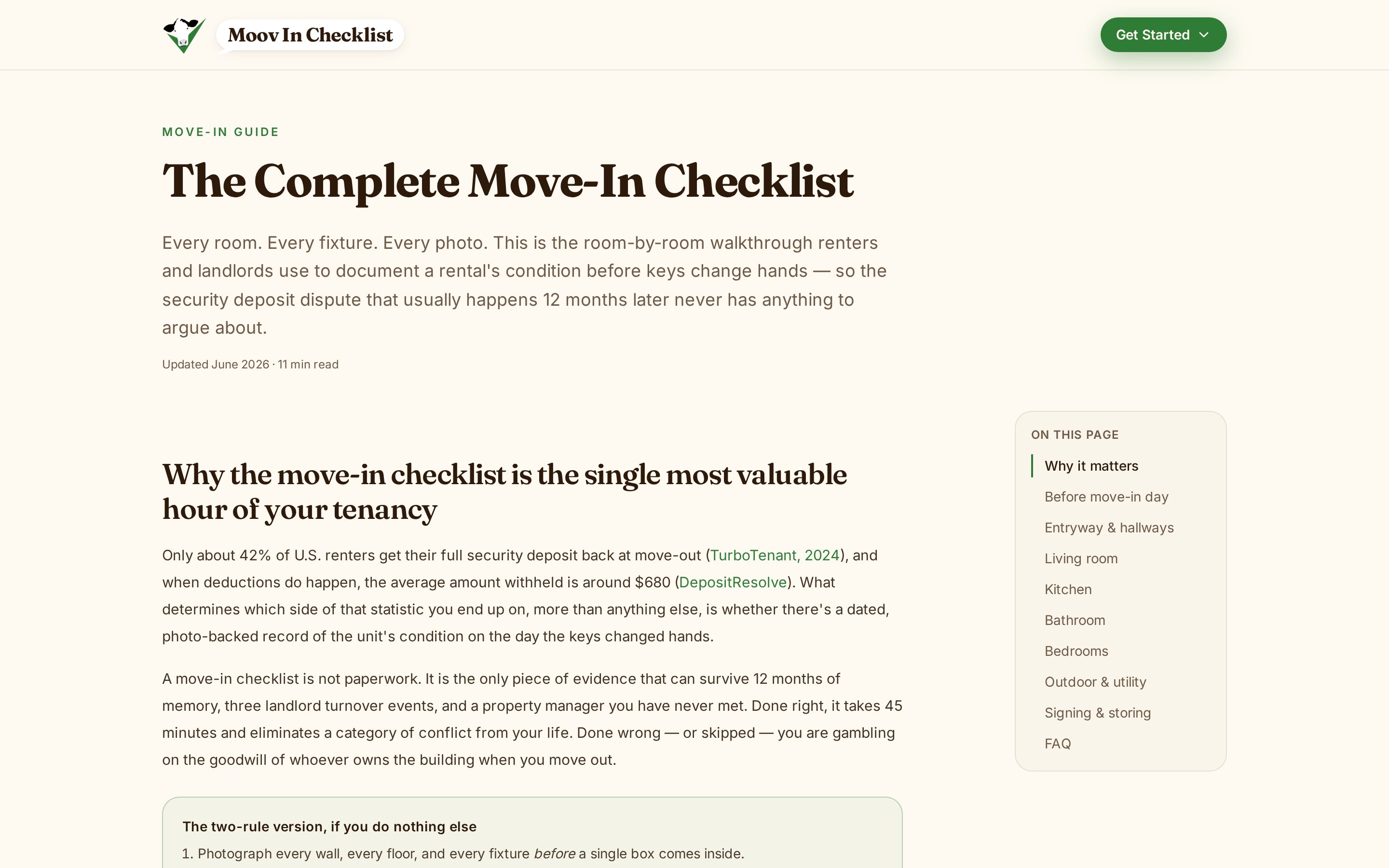 Moov In Checklist guided walkthrough — room-by-room issue capture with photos.