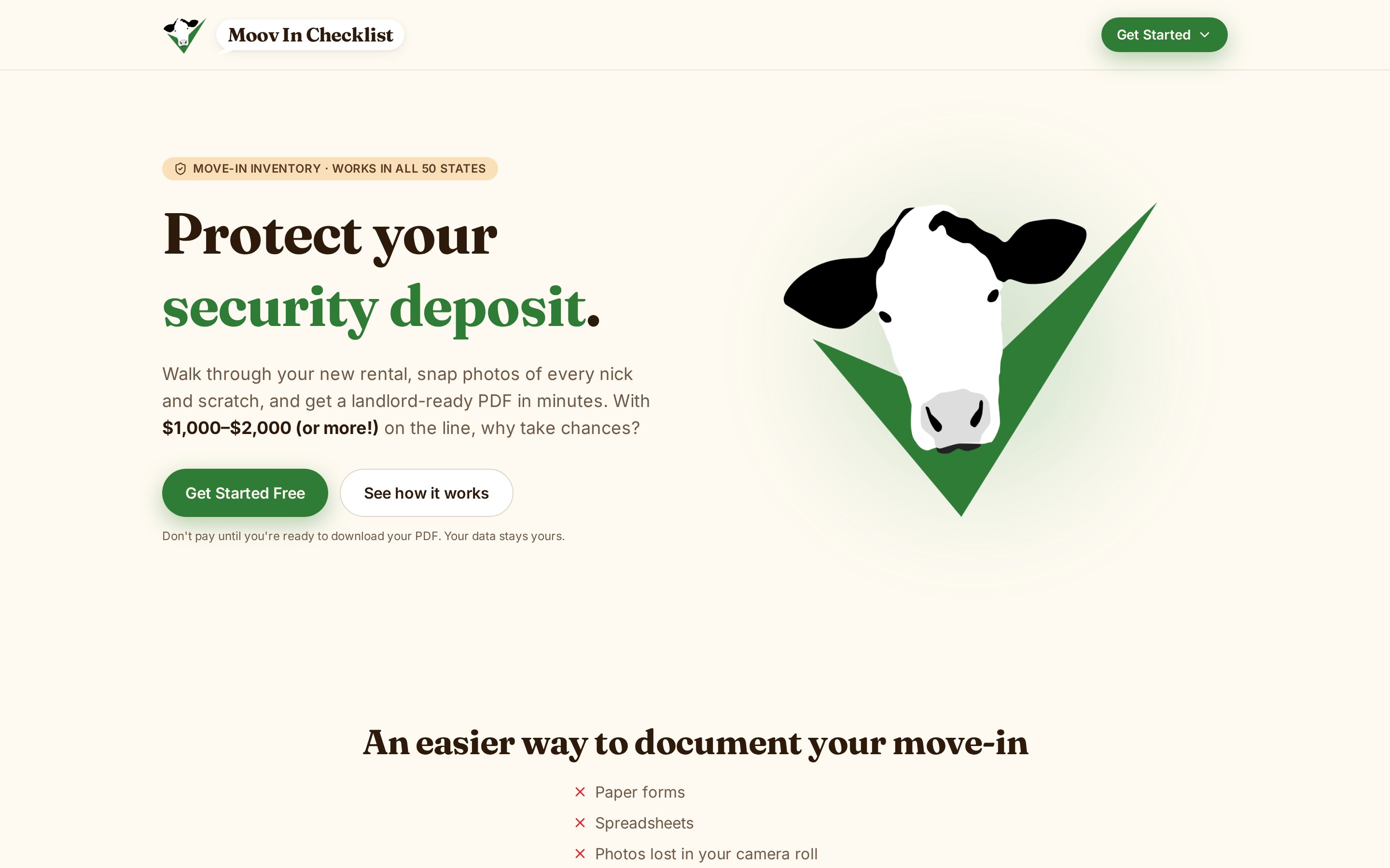 Moov In Checklist homepage — protect your security deposit with a landlord-ready PDF.
